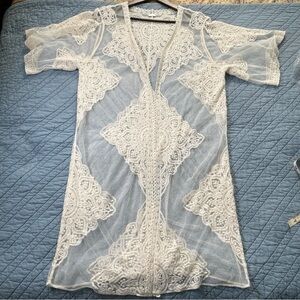 Modern Bohemia Sheer Lace Kimono Duster Women’s M Ivory Embroidered Boho